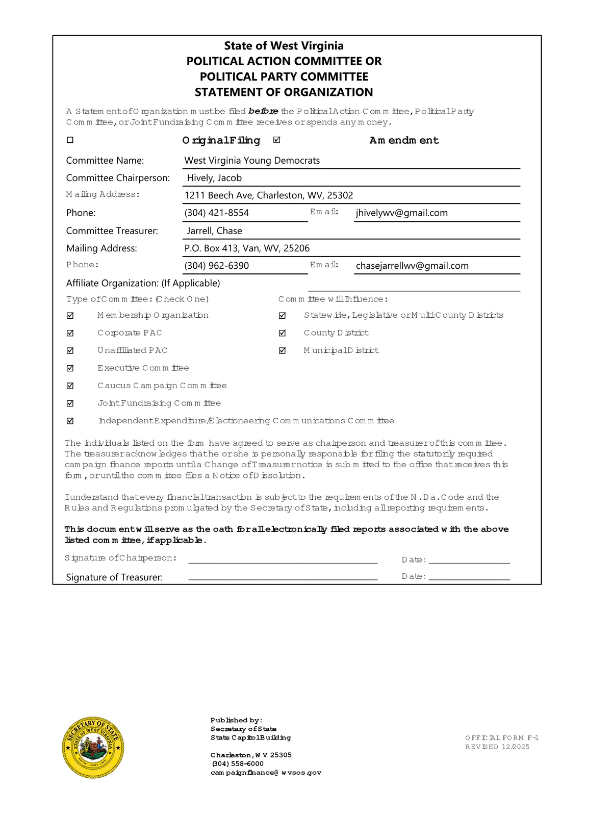 Preview of WVYD F-4 Statement of Organization — Hively/Jarrell (August 2023)
